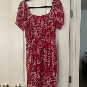 Banana Republic Red/Wht Print Short Sleeve Peasant Style Short Dress SZ M